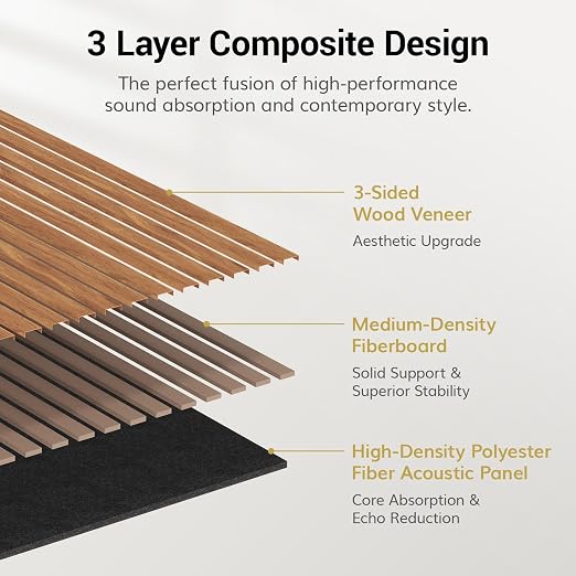 TONOR Wood Wall Panels for Interior Wall Decor, 2 Pack 47.2" x 23.6"(15.47ft²) Wood Slat Aacoustic Panels, Soundproof Wall Panels for Noise Cancelling and Decoration, Living Room, Office, Dark Teak - Image 3