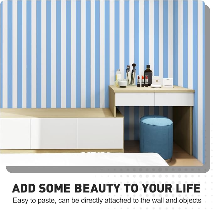 Blue and White Striped Wallpaper Peel and Stick Wallpaper Self-Adhesive Removable Waterproof Wall Paper for Walls Modern Vinyl Film 17.3”x200” - Image 8