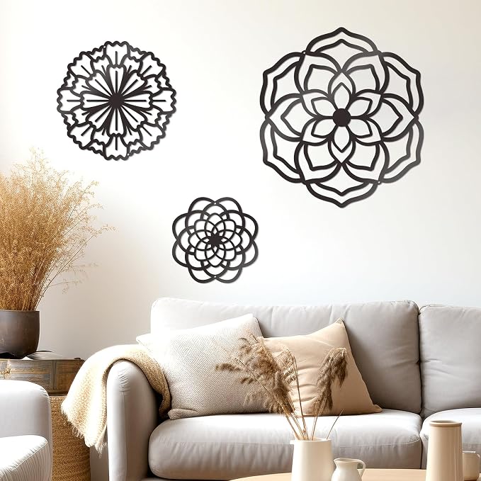 Zzbakress 3 Pcs Metal Flowers Wall Decor Black Wall Decoration Metal Flower Art Farmhouse Wall Decor Multiple Flowers Hanging Decor for Bathroom Living Room Kitchen Garden Office (Black Retro) | Farmhouse Flower Bathroom Decor Wall Decorations For Bath... - Image 2
