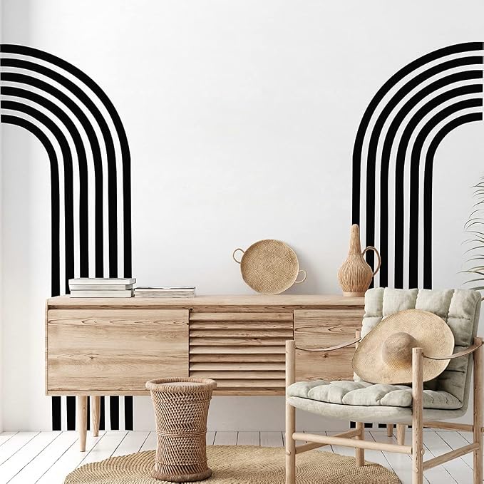 Black Arch Wall Decals Large Minimalist Modern Wall Stickers Peel and Stick | Half arch line wall stickers, geometric decals, removable, vinyl art mural, peel and stick, for living room bedroom office - Image 5
