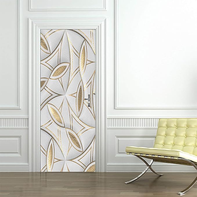 Door Stickers Peel Stick Murals -Wall Covers Decorative Decal Geometric | 30.3"W x 78.7"H, 3D Geometric Wallpaper，Waterproof Removable Opaque Vinyl Self Adhesive Fake Door Decor for Home Office by ChezMax