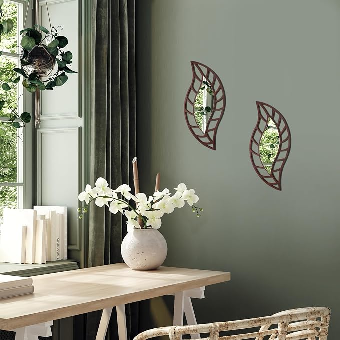 Roowest 2 Pcs Decorative Mirror Wall Decor, Brown - Image 6
