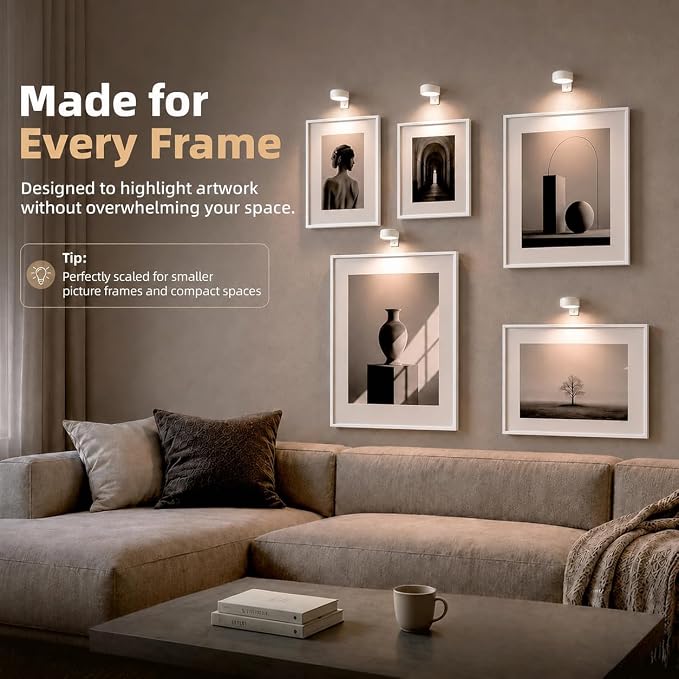EZVALO Picture Lights for Wall, 2000mAh Rechargeable Battery Magnetic Poster Lights with 3 Color Temps & 12 RGB, Remote Dimmable Timer Painting Light, Wall Decor Light for Art Display, Frame (6 Pack) - Image 2