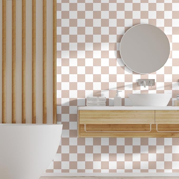 Drydiet Neutral Checkered Peel and Stick Wallpaper 15.75'' x 118" | Plaid Funky Checkered Contact Paper, Waterproof Contact Wallpaper, Vintage Gingham Decor for Room Bathroom Cabinet, Trendy - Image 7