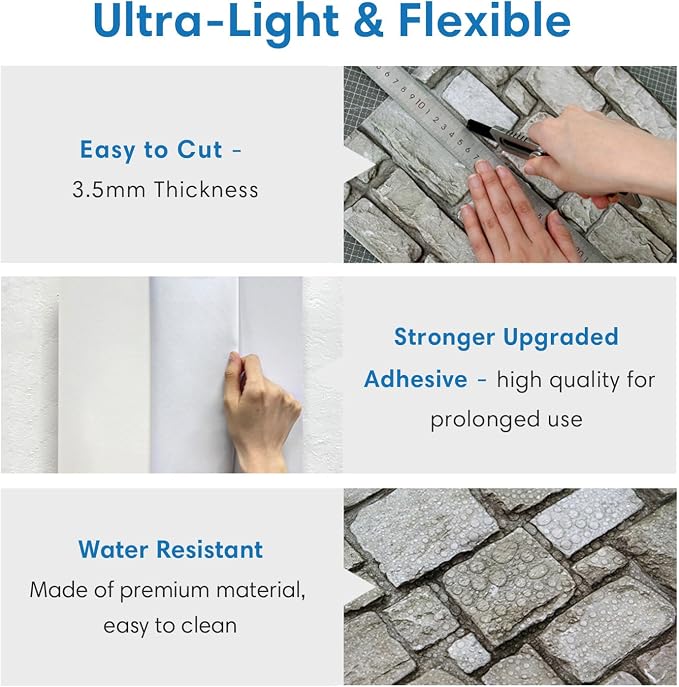 COMSTICKC 3D Faux Stone Wall Panels Peel and Stick, 10 Pcs 11.8" x 11.8" | Light Gray-Green, Not Real Stone Wallpaper, Fake Stone Decorative Wall Covering for Quick DIY Wall Upgrades, Cover 9.7 sq ft - Image 4