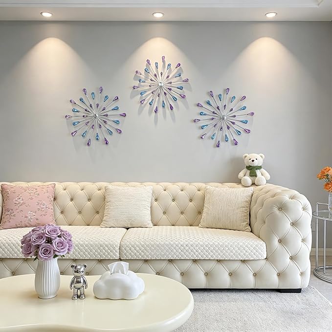 ZEXUIRU 3 Set Silver Starburst Wall Art for Home Decor Metal Bling Crystal Rhinestones Sunburst Wall Decor Sparkling Rhinestone Art Accent Silver - 13in - Image 6