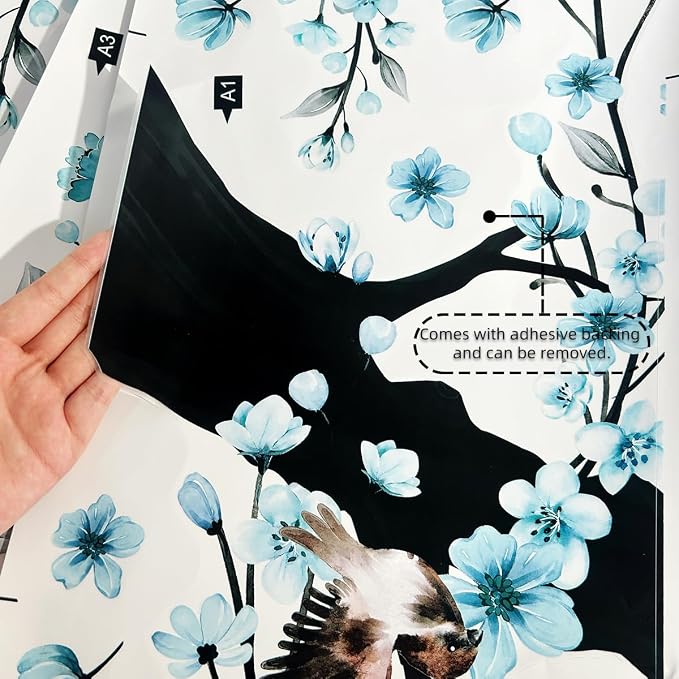 Lilac 4 Sheets Large Blue Cherry Blossom Tree Wall Stickers | Spring Blue Flower Bird Wall Decals Waterproof Wall Murals Decor for Living Room Bedroom (Blue, 11.8 * 35.4inch) - Image 5
