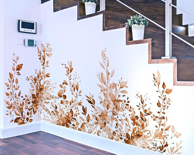 Orange Plants Leaves Wall Decals Peel and Stick, Large Floral Flowers Vinyl Wall Stickers, Removable Vine Home Decor Art for Bedroom Living Room Classroom Office - Image 8
