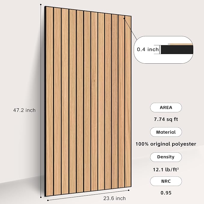 WoveN SounD Acoustic Wall Panels, Natural Oak, 10 Pack, 47.2x23.6 in | Self-Adhesive, Peel and Stick, NRC 0.95, Premium Sound, Echo Proof, Slat Decor, Studio, Home, Office, Media Room - Image 3