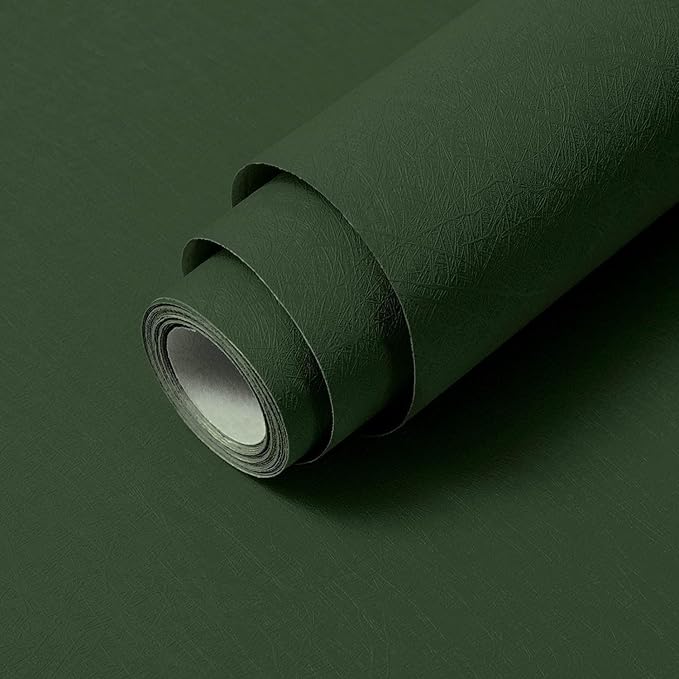 Dark Green Wallpaper Peel and Stick Self Adhesive Removable Contact Paper | 15.7" x 118" Renter Friendly Silk Embossed Textured Vinyl Wrap Paper Waterproof Bathroom Cabinet Drawer Liner Wall Covering by Abyssaly