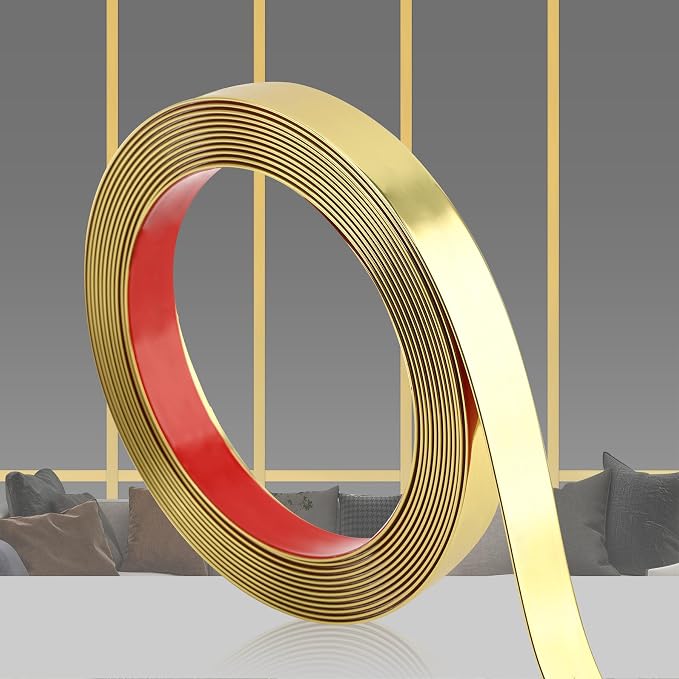 QDYMXUN Glossy Gold Peel and Stick PVC Molding Trim, Flexible DIY Wall Accent Strip for Mirror Frame, Cabinet, Edges & Borders and Tiles (197"L x 0.8"W) by QDYMXUN