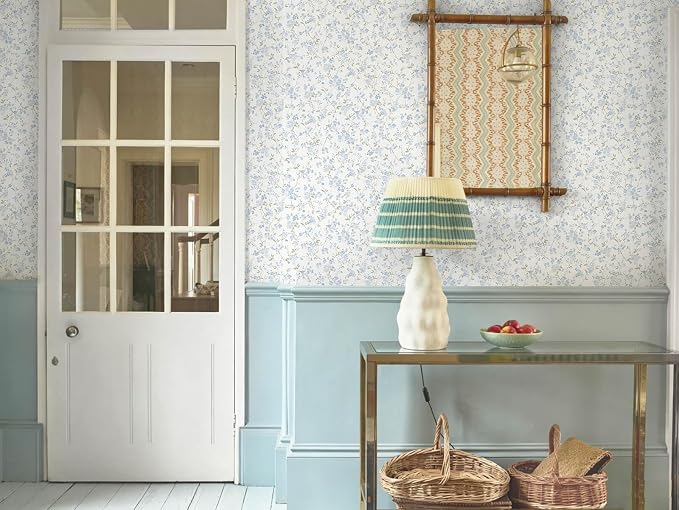Peel and Stick Wallpaper for Nursery Blue Cherry Blossom Waterproof | 78.7"×17.3" Blue Floral Watercolor Wallpaper Gentle Accent Wall Decor with Grid Lines for Bedroom Vinyl Self-adhesive - Image 9