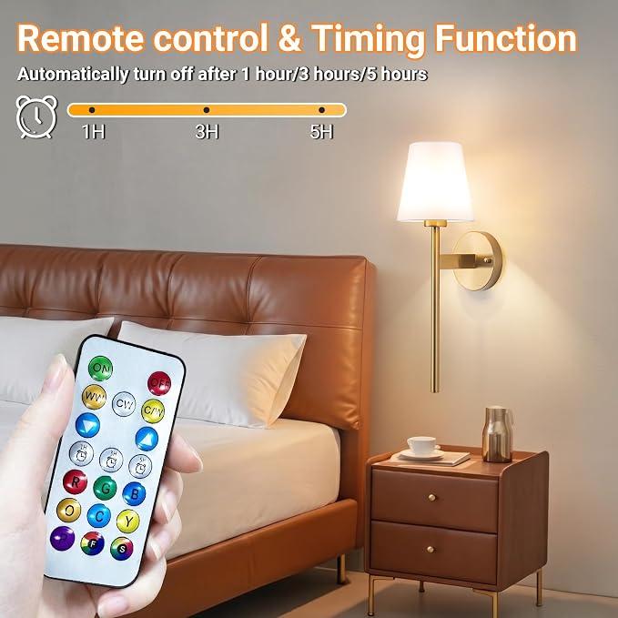 Nekhung Battery Operated Wall Sconce, Peel and Stick Sconces Set of 2 | Wireless Adhesive Stick On Wall Sconce, 10000mAh Rechargeable RGB Bulb with Remote, No Drill Wall Light for Bedroom Decor - Image 7