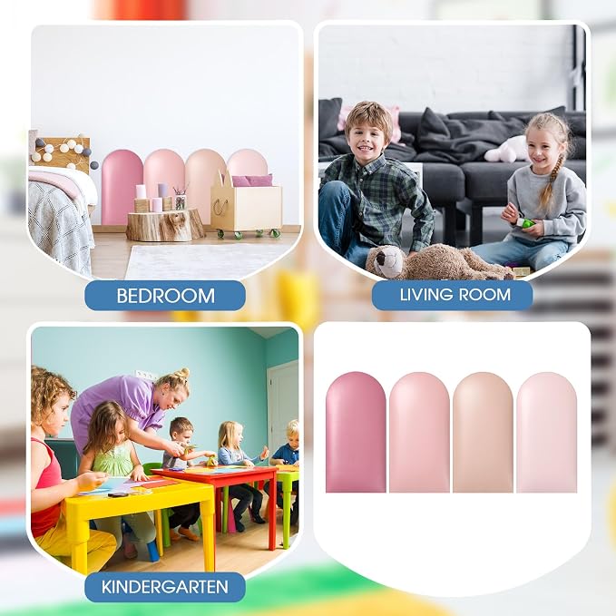 Jetec 4 Pcs Kids Wall Padding Panels, 1.18 Inch Thick Foam Wall Protector, 15.75 x 7.87 Inch Soft 3D Pink Safety Panels for Nursery & Playroom - Image 7
