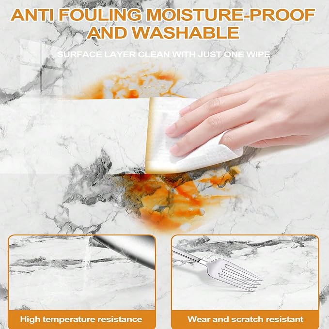 Chejiaye 22pcs Marble Peel and Stick Backsplash Waterproof Washroom Wall Panels, Peel and Stick Tile, PVC Foam Wall Panels for Kitchen,Bathroom,Living Room,White and Grey(Not Real Tile,11.8" x 11.8") - Image 8