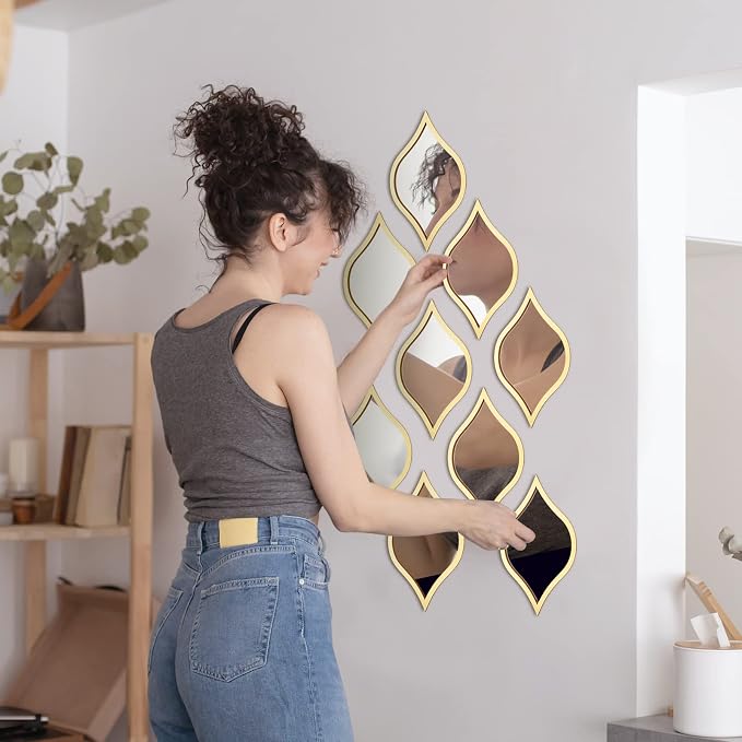 Tanlade 9 Pcs Teardrop Wall Mirror Gold Decorative Wall Mounted - Image 4