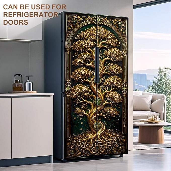 Golden Tree Fantasy Peel and Stick Door Mural 30.31x78.74 in | Golden tree in an arched fantasy panel; self-adhesive vinyl that smooths onto flat game room or bedroom doors - Image 7