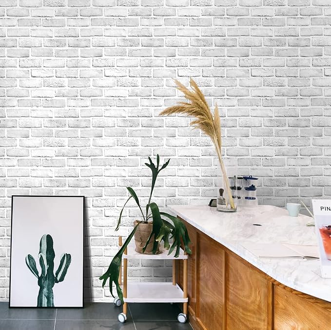 Hopeak White Brick Wallpaper Self-Adhesive Peel and Stick Wallpaper Waterproof and Removable Good for Home Decoration and Furniture Renovation 35.4 x 393.7 Inch - Image 5