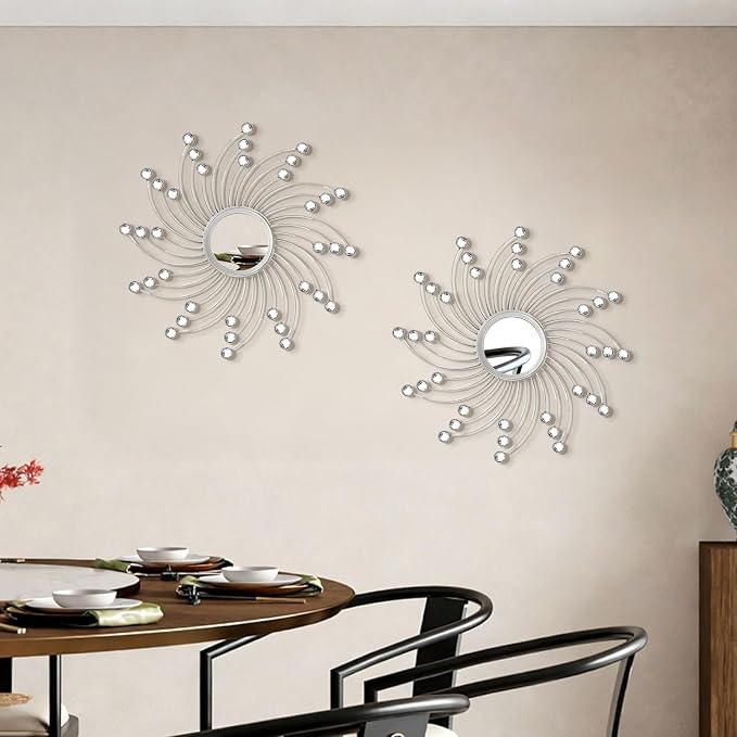 2 Pack Metal Mirrors for Wall Boho Sunburst Wall Mirror Home Decor Modern Decorative Wall Art for Bedroom Living Room Entryway - Image 5