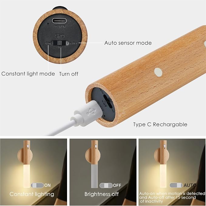 Montford Wall Sconces Set of Two Battery Operated, Motion Sensor Night Light Magnetic Wall Light Rechargeable Wall Sconce, Peel and Stick Sconce Lights for Hallway - Image 4