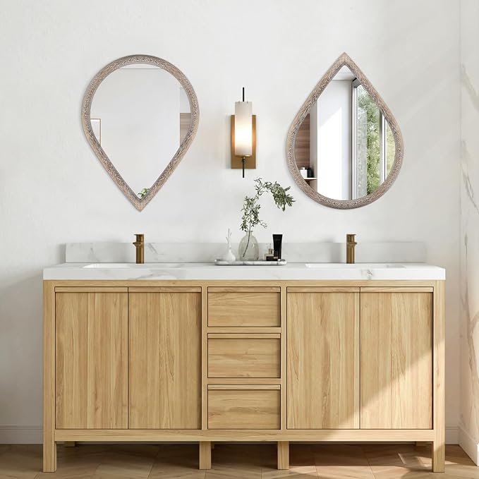Teardrop Wall Mirror with Wood Framed Farmhouse Wall Hanging Mirrors for Wall Decor Irregular Decorative Mirror for Bedroom Living Room Bathroom 16x20 Inches - Image 6