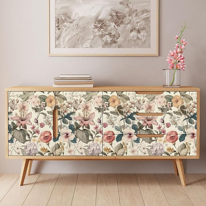 Jeweluck Vintage Floral Wallpaper Peel and Stick Wallpaper 16.9”x393.7” | Flower Contact Paper Poppy Floral Wall Paper Boho Removable Self Adhesive Wallpaper for Bedroom Drawer Liner Decorative Vinyl - Image 3