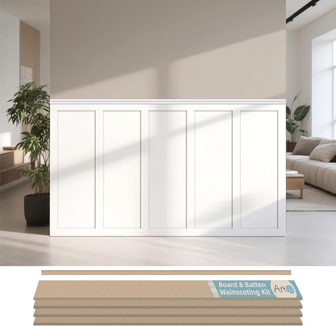 Art3d MDF Premade Paintable Board and Batten Wainscoting Kit, 94.5 x 54 in | Molding Slat with Edge Strip, Lightweight, Paintable, Impact-Resistant, Easy to Install, Ideal for Living Rooms, Bedrooms by Art3d