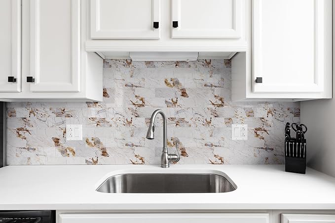 StyloVue 100 Pieces Peel and Stick Backsplash for Kitchen, 3" x 6" PVC Subway Tile, 2026 Upgraded Ivory Calacatta Marble Look with Gold Veining, Glossy Finish, Stick on Tile for Kitchen, Fireplace, RV - Image 7