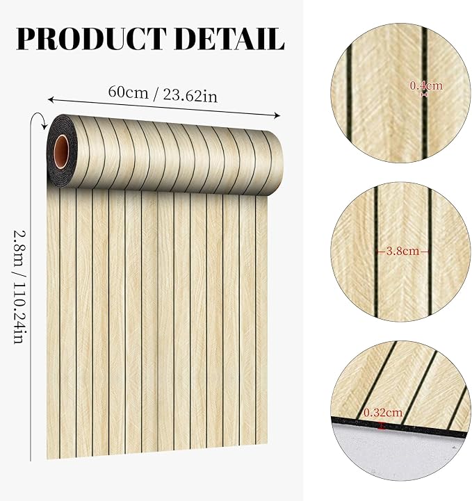 Beige Wood Wall Panels Textured Wood Slats 3D Soundproof Wall Panel | Peel and Stick Shiplap 23.62" x 110.24"Wooden Panel Walls Decor Self Adhesive Wooden Panel Wallpaper for Studio Homes Ceiling - Image 8