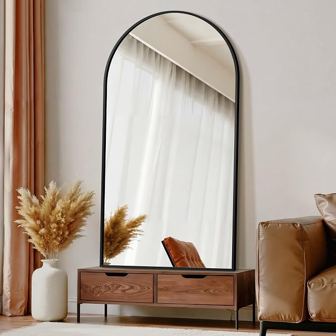Arched Bathroom Mirror for Wall, 55" x 30" Metal Frame Vanity Mirror, Black by TRAHOME
