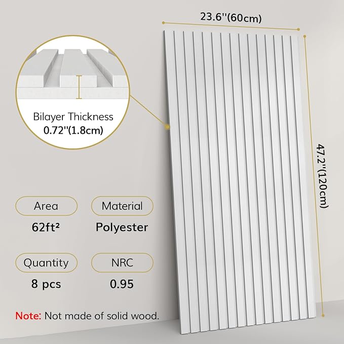 TONOR Dual-Layer Thickened Acoustic Wall Panels-8 Pack 47.2"x23.6"x0.72" | Self Adhesive High Density Sound Proof Panels for Walls, Peel and Stick Wall Panels for Recording Studio Furniture, White - Image 2