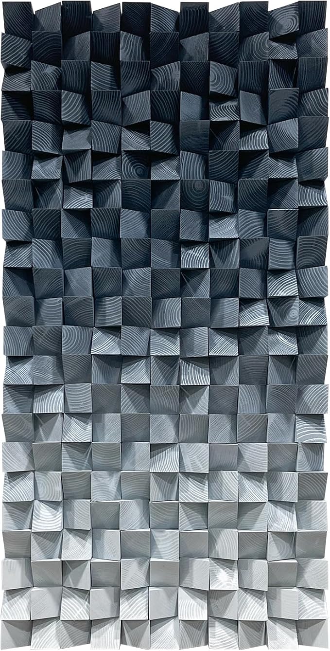 LIUZEYUE - Large Blue and White 3D Wooden Block Wall Art 3D Art Wall Decor Textured Wall Art Wood Wall Decor for Office Living Room 15.7"x31.5" - Image 2