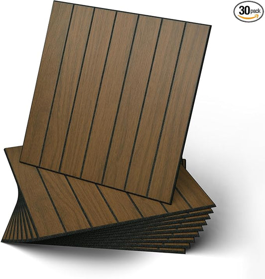WADILE Peel and Stick Wood Slat Wall Panels 12x12in PVC 30 Pack | Decorative wall panels, self adhesive, living room, bedroom, accent wall, not real wood by WADILE