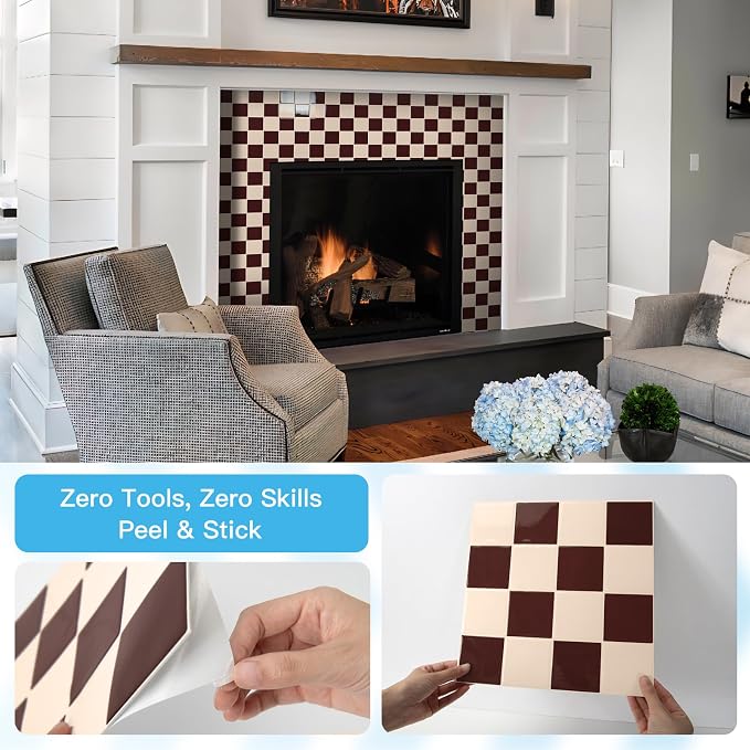 Art3d Grid Peel and Stick Backsplash, 10-Pack, Red Brown and Warm White | 12 x 12 Inch, Enhanced Thickness, Superior Adhesion, Moisture Resistant, Long-Lasting, Minimalist Look, for Kitchen Decor - Image 8