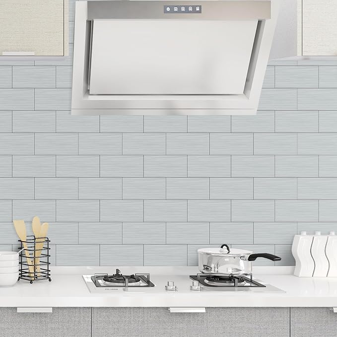 AULIGET 20-Piece Stainless Steel Look Peel and Stick Backsplash Tile, 6" x 12" Silver Aluminum Stick on Tiles for Backsplash Kitchen (Non-Magnetic) - Image 7