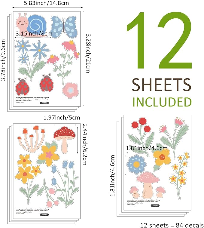Nursery Floral Wall Stickers Decals Peel and Stick Decor 12 Sheets | Peel & stick, no residue, watercolor, nursery kids room bedroom playroom classroom decor, DIY craft, safe non-toxic material - Image 9