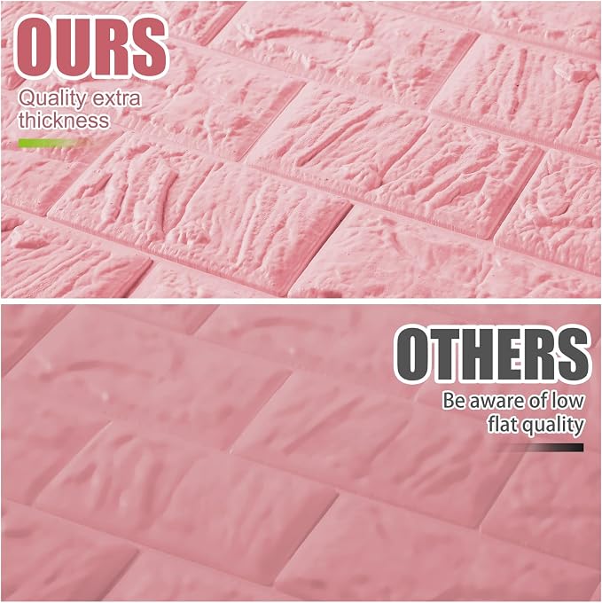 Tinlade 30 Pcs 3D Wall Panels Peel and Stick Wallpaper Foam, Elegant Pink | Faux Brick Stone Tiles, Covering 28.8-48.4 Sq ft, Self Adhesive Waterproof Panels for Bedroom Living Room Kitchen Walls - Image 5