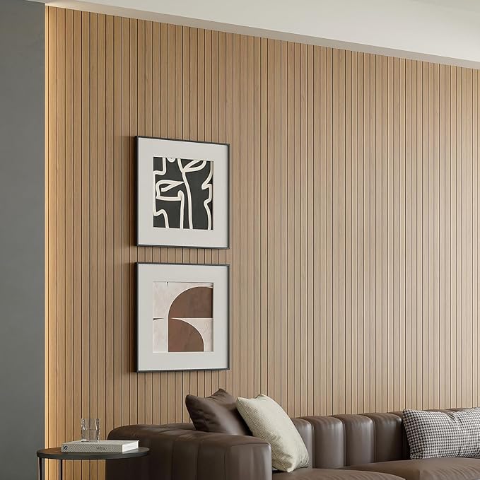 Yutianli PVC Slat Wall Panel Peel and Stick 236"x 15.7" Faux Wood Slat Panel Artificial Oak Wood Grain Self-Adhesive Soundproof 3D Wall Panel for Walls and Ceilings - Image 2