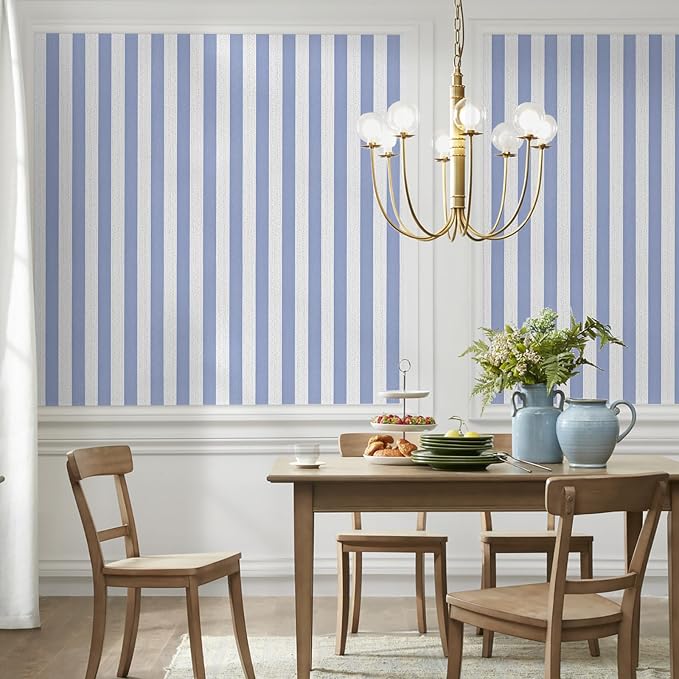 Blue Stripe Peel and Stick Wallpaper A Set of 15.7" x 472" Blue and White Self-Adhesive Wallpaper Removable Waterproof Contact Paper for Cabinets,Bedroom,Nursery,Accent Wall - Image 3