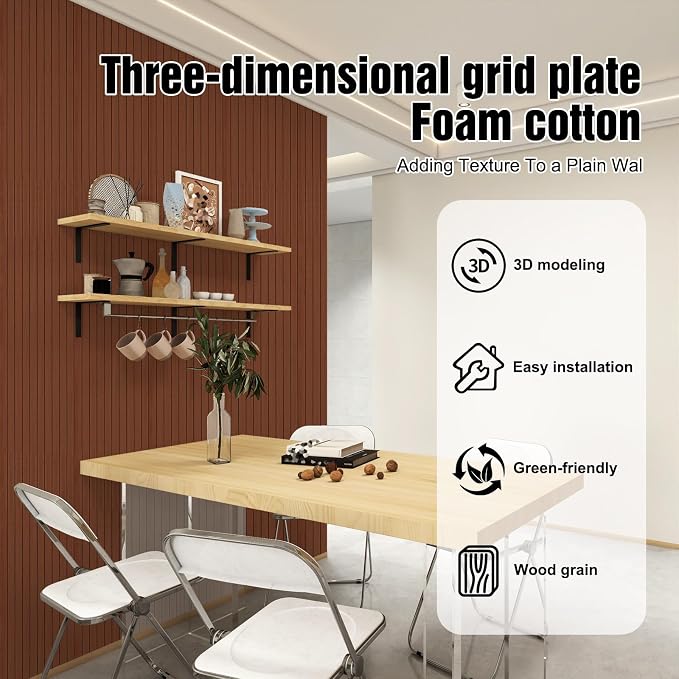 3D Wood Slat Wall Panels Peel and Stick Faux Wood Grain Thick Wallpaper 15.7"x236" Acoustic PET & IXPE Foam Paneling Self-Adhesive Decor for RV Living Room Bedroom Ceiling DIY Accent Wall Covering - Image 4