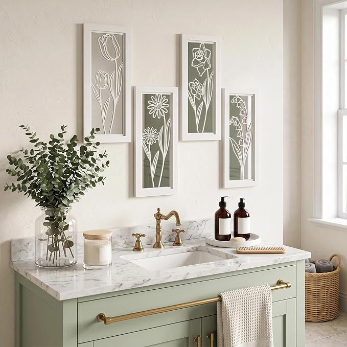 ZEXUIRU 4 Set Rustic Wall Mirrors for Bedroom Bathroom Living Room Entryway Wood Farmhouse Rectangular Easy to Hang Framed Decorative Accent Hanging Wall-Mounted Mirror Set for Living Room - White - Image 5
