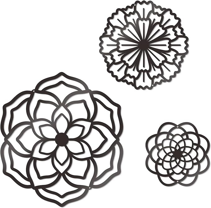 Zzbakress 3 Pcs Metal Flowers Wall Decor Black Wall Decoration Metal Flower Art Farmhouse Wall Decor Multiple Flowers Hanging Decor for Bathroom Living Room Kitchen Garden Office (Black Retro) | Farmhouse Flower Bathroom Decor Wall Decorations For Bath... by Zzbakress