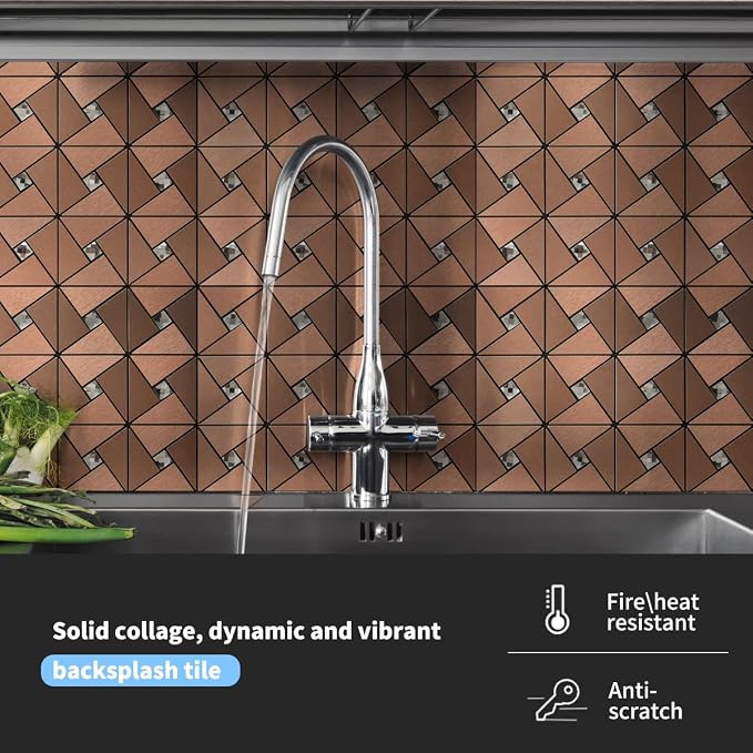 Art3d Peel & Stick Backsplash， Metal Mosaic Tiles, 10 pcs, Copper Windmill - Image 2