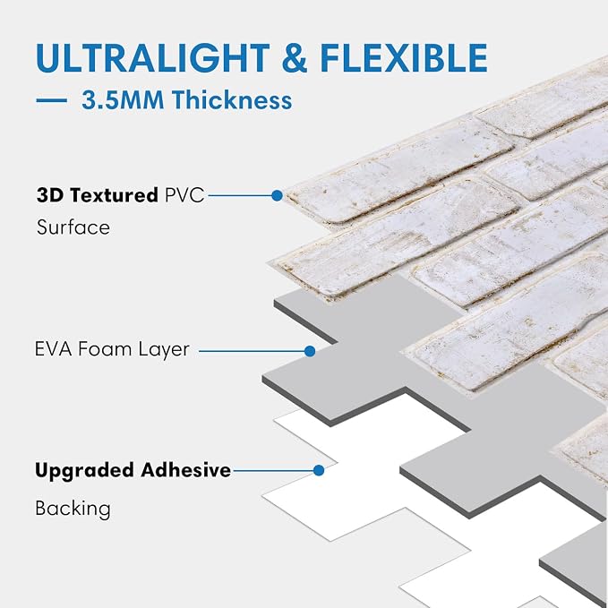COMSTICKC 3D Faux Brick Wall Panels Peel and Stick, 10 Pcs 15.7" x 11.8" | Warm White, Not Real Brick, Ultra-Light Thin PVC Wall Tiles, 3D Fake Brick Decorative Sticker Wall Covering, Cover 12.9 sq ft - Image 4