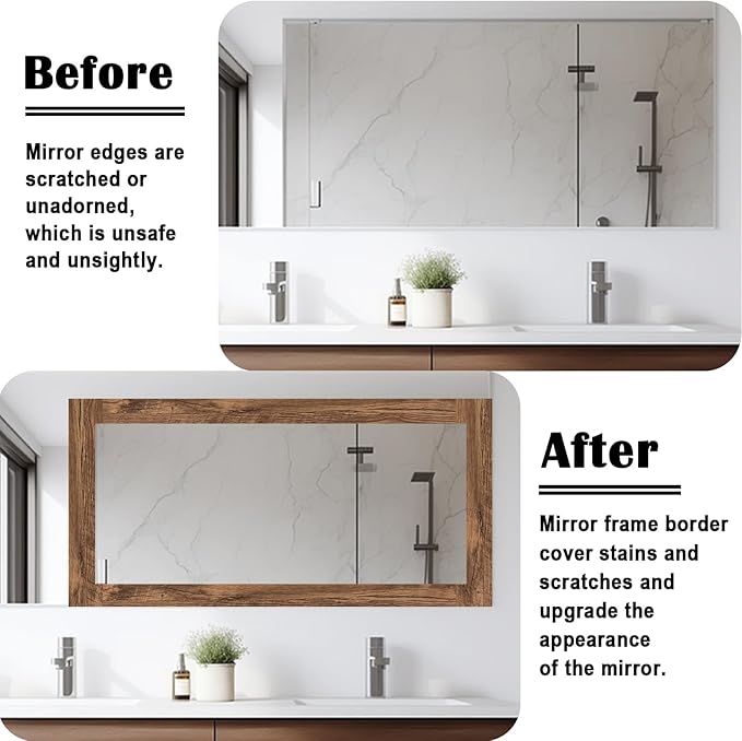 Alened 10M Brown Mirror Border Peel and Stick, Wood Grain Wallpaper Border - Image 2