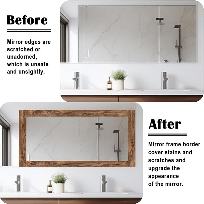 Alened 10M Brown Mirror Border Peel and Stick, Wood Grain Wallpaper Border - Image 2