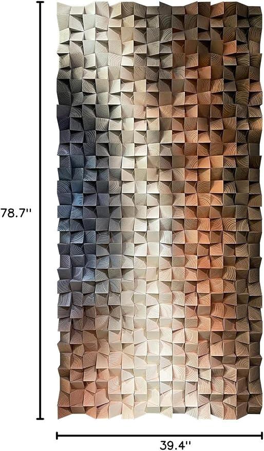 LIUZEYUE Unique Modern Wood Wall Art, Designed with Expansive Mosaic Rhythm | oversized textured wood wall art; charcoal and orange, natural grain; living room double-height focal wall; 39.4 x 78.7 in - Image 10