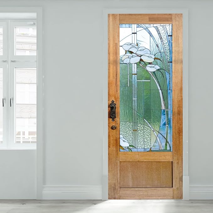 artfanke 3D Stained Glass Door Sticker Peel and Stick 30.3"x78.7"- Self-Adhesive Retro Wood Door Murals Wallpaper - Waterproof Wall Decal for Home Decor (2 Sheets/Set) by artfanke