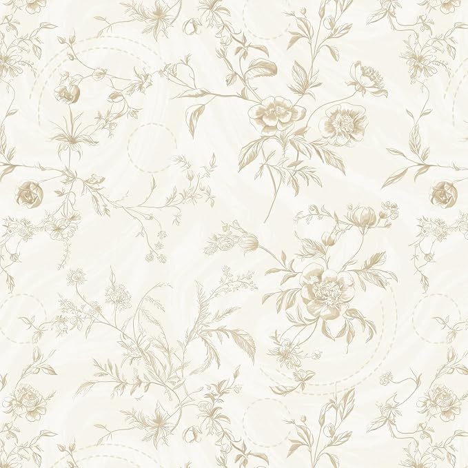 Ismoon Peel and Stick Wallpaper Floral Vintage Stick on Wall Paper Beige French Textured Contact Paper for Cabinet Removable Self Adhesive Wallpaper Vinyl Roll Shelf Deco, 17.3x78.7in by Ismoon