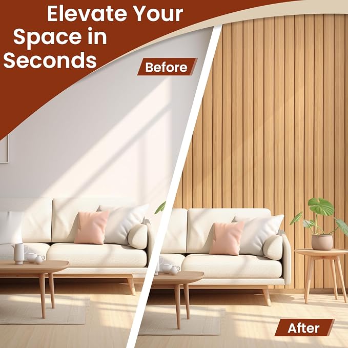 Thick Peel and Stick Slat Wall Panel Self-Adhesive 3D Wood Grain Yellow | Wallpaper Sticker Soundproof Moisture Resistant for Wall Ceiling (118"x15.75") - Image 7